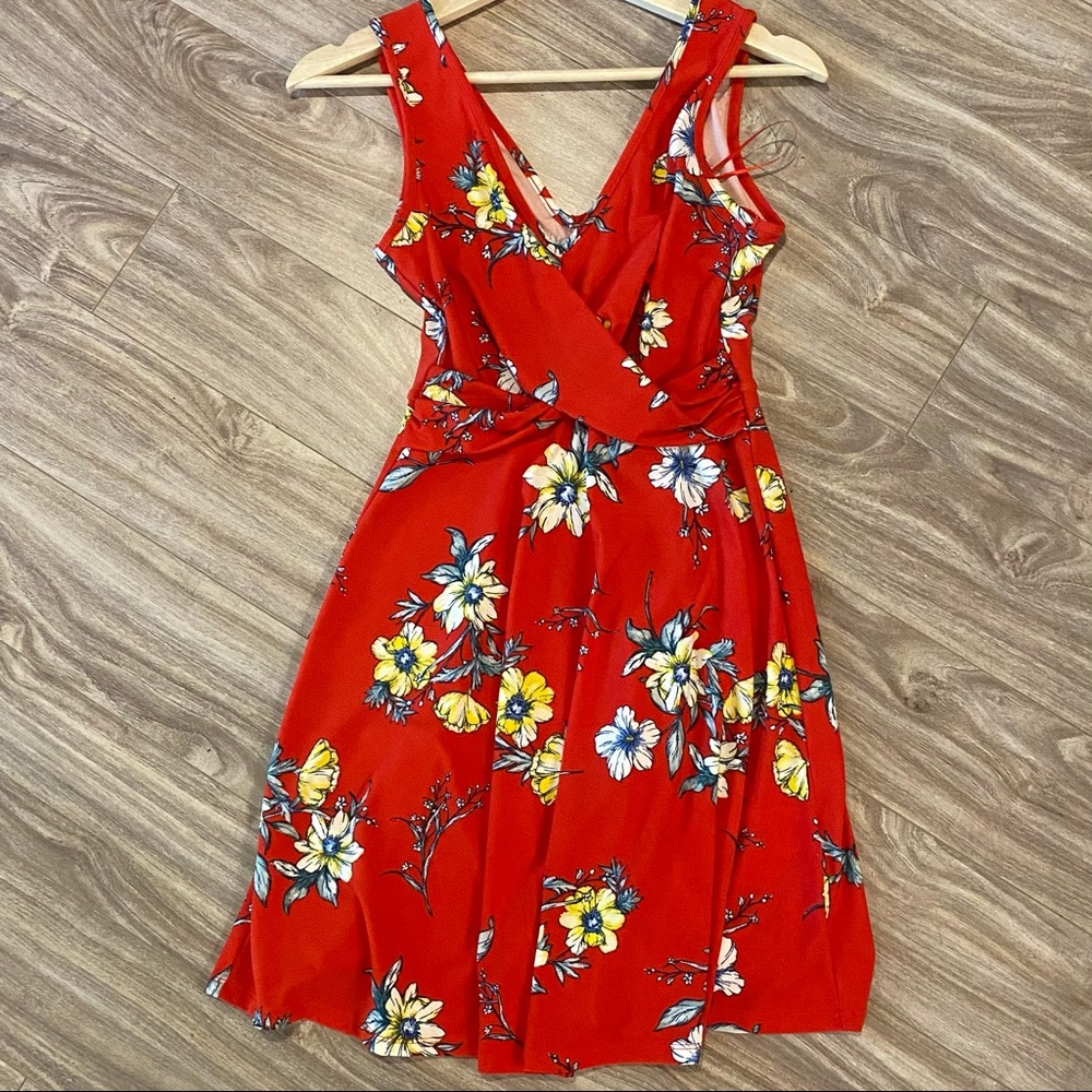 Floral red dress, light weight, XS